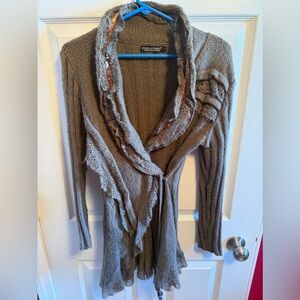 Women's brown Cardigan Sweater with sequins.  Sz S made in France
